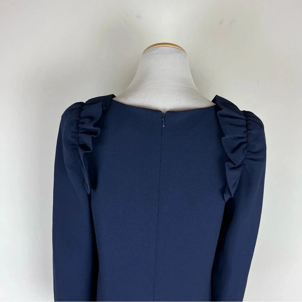Eliza J Ruffle Shoulder Navy Blue Shift Dress Long Sleeve Size 8 - Picture 5 of 8